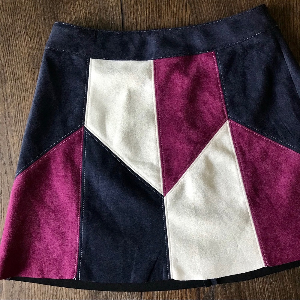 Abbeline Navy Geometric Patchwork Suede Mini Skirt - image 3